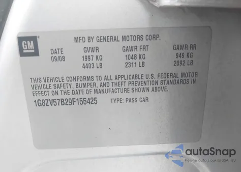 2009 Saturn Aura Xr z USA, uszkodzony, nr VIN 1G8ZV57B29F155425